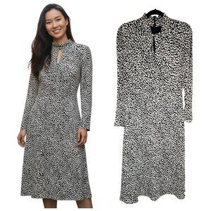 Judith & Charles Rimini Mock Neck Keyhole Midi Dress Black White Size 8